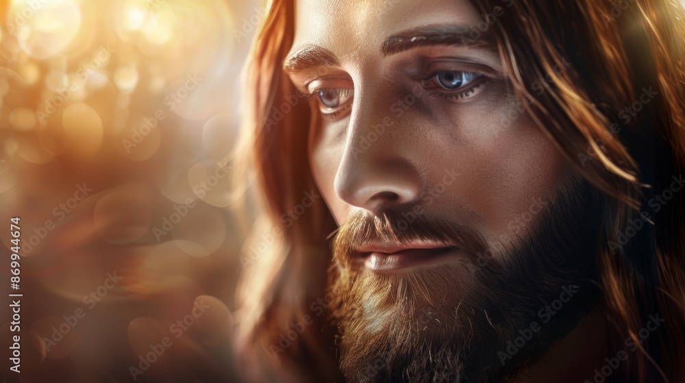 A man with a beard and blue eyes is looking at the camera, Jesus Christ A man with a beard and blue eyes is looking at the camera, Jesus Christ