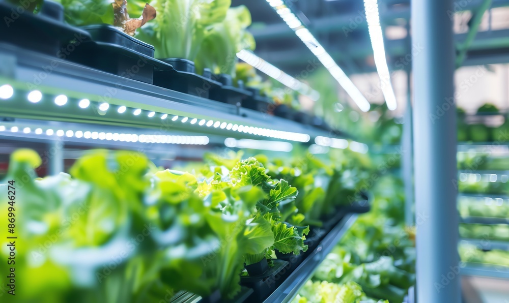 Close-up of Hydroponic Lettuce Growing Under Artificial Lights Close-up of Hydroponic Lettuce Growing Under Artificial Lights