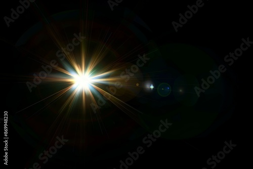 Lens flare effects for overlay designs. Abstract sun burst, digital flare, light lens decoration flash. Blank background