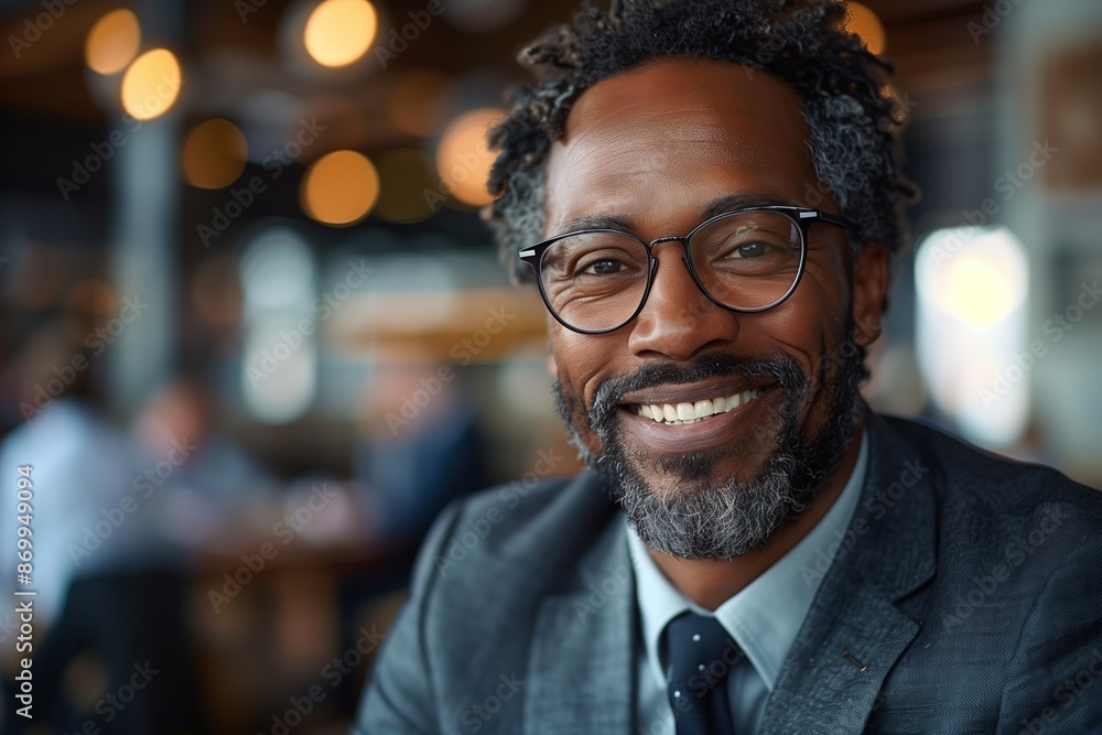 Smiling Man Wearing Glasses In A Cafe Smiling Man Wearing Glasses In A Cafe