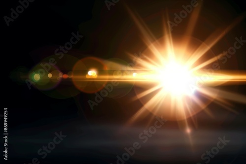 Lens flare effects for overlay designs. Abstract sun burst, digital flare, light lens decoration flash. Blank background