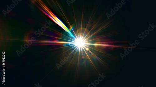 Lens flare effects for overlay designs. Abstract sun burst, digital flare, light lens decoration flash. Blank background