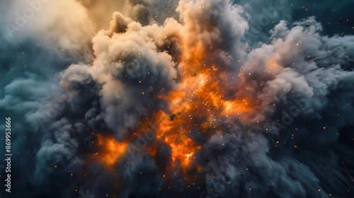 Wallpaper Mural Fire explosion particles flying with black or grey dark smog cloud smoke. Dust texture spray splash, ash burst motion effect wallpaper Torontodigital.ca