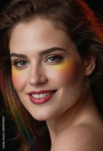 Wallpaper Mural lgbt activist, portrait of a woman with rainbow makeup, happy face of a girl, young woman smiling Torontodigital.ca