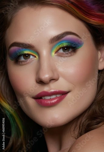 Wallpaper Mural lgbt activist, portrait of a woman with rainbow makeup, happy face of a girl, young woman smiling Torontodigital.ca