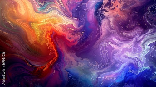Vibrant swirls of multi-colored pigments intertwining to create an enchanting abstract backdrop.
