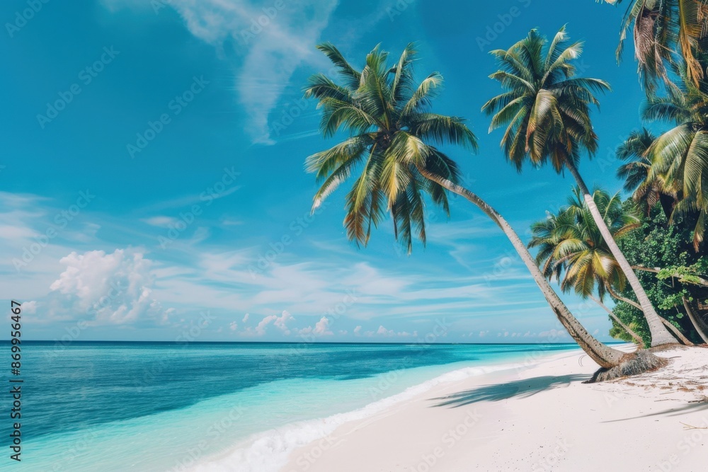 Stunning tropical beach with white sands and coconut trees invites travelers to paradise. The vibrant landscape promises an unforgettable vacation experience on a luxurious island resort. Stunning tropical beach with white sands and coconut trees invites travelers to paradise. The vibrant landscape promises an unforgettable vacation experience on a luxurious island resort.