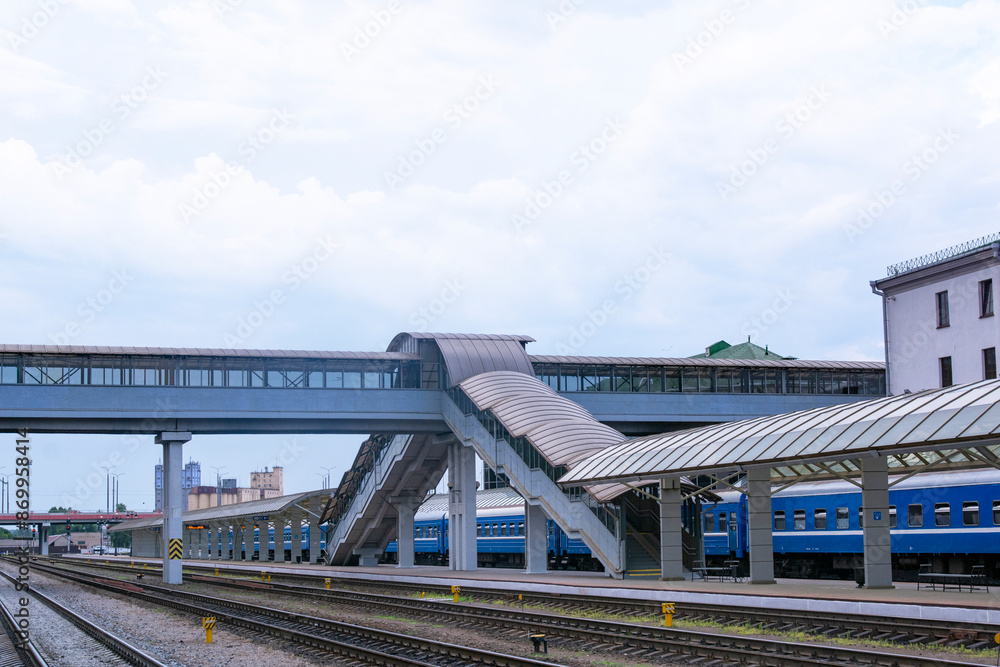 Fototapeta premium VITEBSK, BELARUS - JUNE 30, 2024: Railway station Vitebsk is one of the most beautiful monuments of Belarusian architecture where rich history and modern style balance