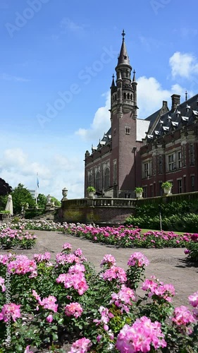 Majestic garden of the Peace Palace, one of the places widely know as the international justice city and one the most visited in The Hague City, Netherlands
