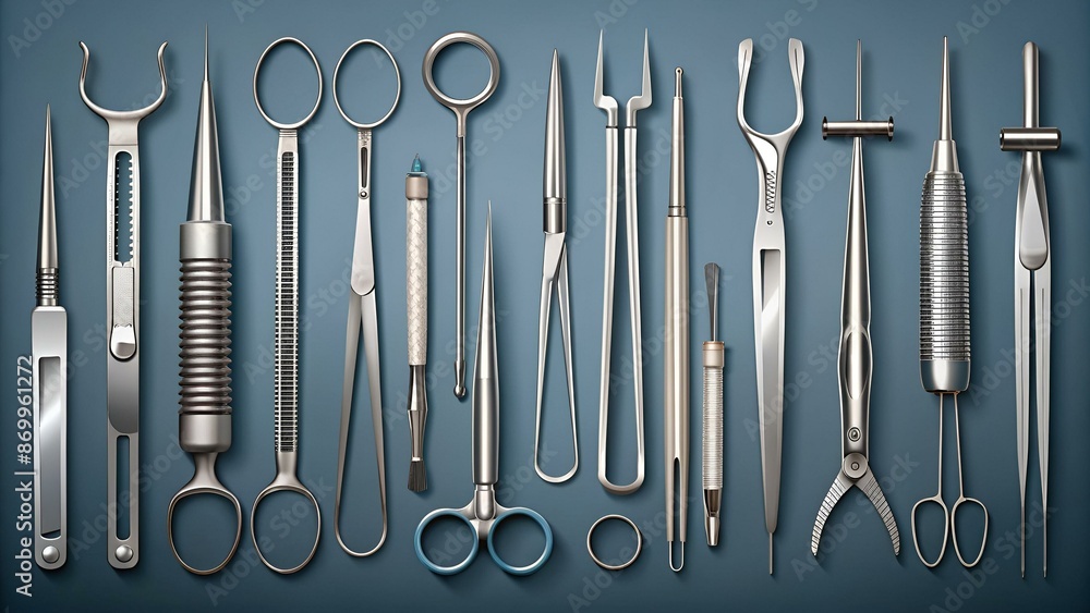 A set of surgical instruments. Tweezers, scalpels, Liston s amputation knife, clamp, scissors, Folkman hook, Meyer forceps, needle, Langenbek saw, Satterlee Bone Saw, Plaster saw Bergman. Vector A set of surgical instruments. Tweezers, scalpels, Liston s amputation knife, clamp, scissors, Folkman hook, Meyer forceps, needle, Langenbek saw, Satterlee Bone Saw, Plaster saw Bergman. Vector