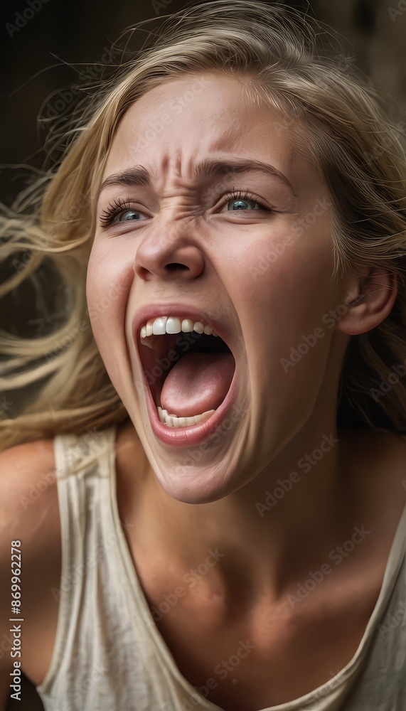 person screaming, portrait of a woman shouting person screaming, portrait of a woman shouting