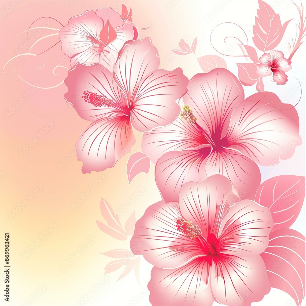 Beautiful Hibiscus Flower Illustration with Soft Gradient Background Beautiful Hibiscus Flower Illustration with Soft Gradient Background