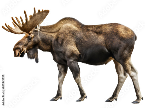 Wallpaper Mural Moose deer animal with horns side view full body length portrait isolated on transparent background. Forest wildlife mammal with antlers, large brown creature Torontodigital.ca