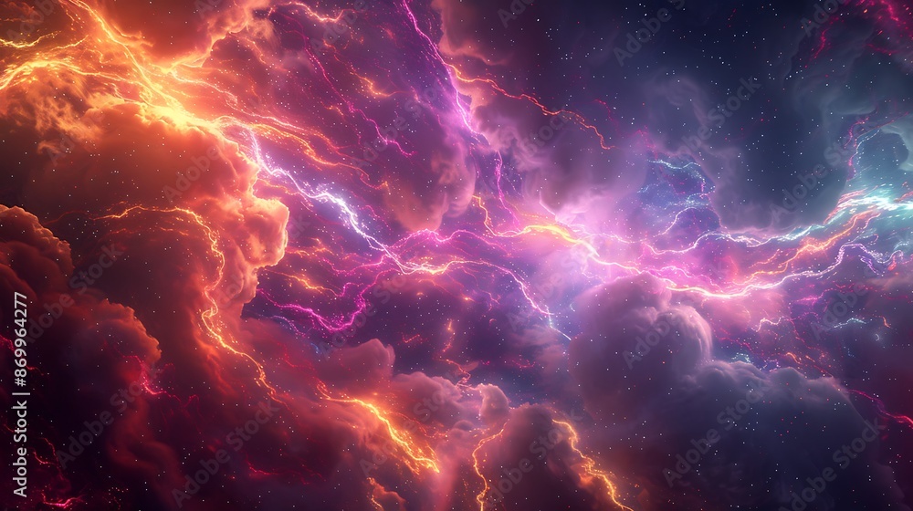 Vivid portrayal of electric currents as luminous lines intertwine and surge with energy amidst the awe-inspiring grandeur of the cosmos. Vivid portrayal of electric currents as luminous lines intertwine and surge with energy amidst the awe-inspiring grandeur of the cosmos.