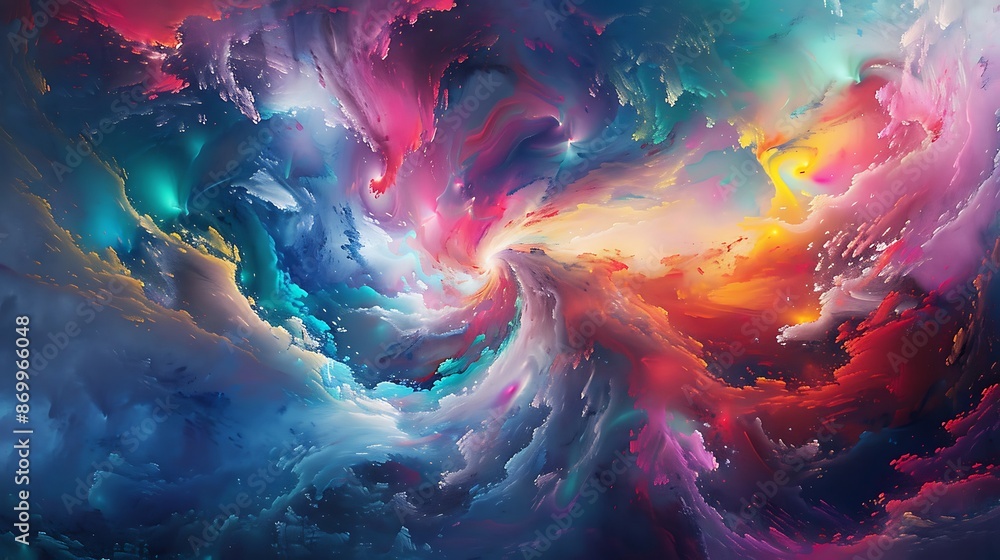 Vivid spectrum of colors intertwining and twirling in synchronized rhythm, painting the canvas with its melodic vibrancy. Vivid spectrum of colors intertwining and twirling in synchronized rhythm, painting the canvas with its melodic vibrancy.