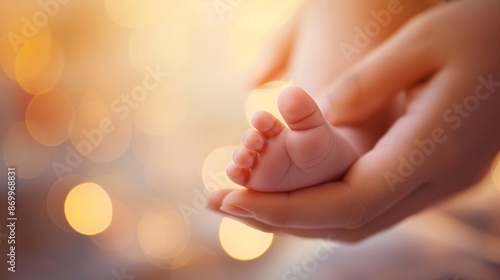 Wallpaper Mural Close-up of the baby's foot in his mother's hand,  macro photography focusing on toes and small feet, with copy space Torontodigital.ca