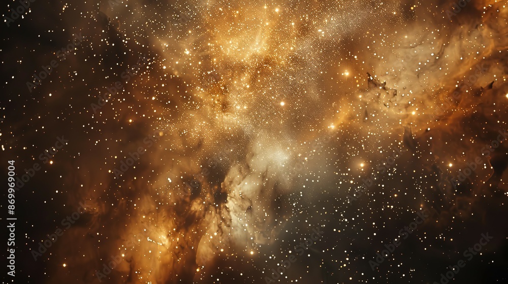 Fototapeta premium Cosmic Nebula with Golden Dust and Stars