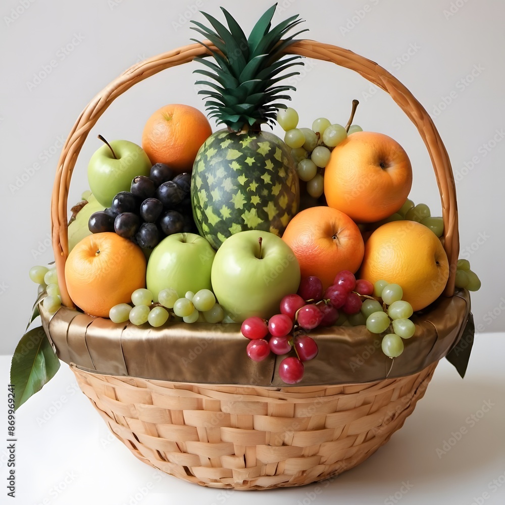 An ultra realistic fruit basket. An ultra realistic fruit basket.