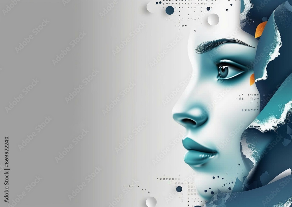 Abstract Female Profile Illustration with Digital Elements and Patterns Abstract Female Profile Illustration with Digital Elements and Patterns