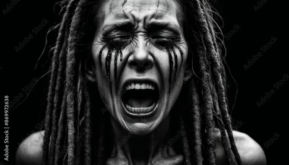 portrait of a zombie, woman screaming portrait of a zombie, woman screaming