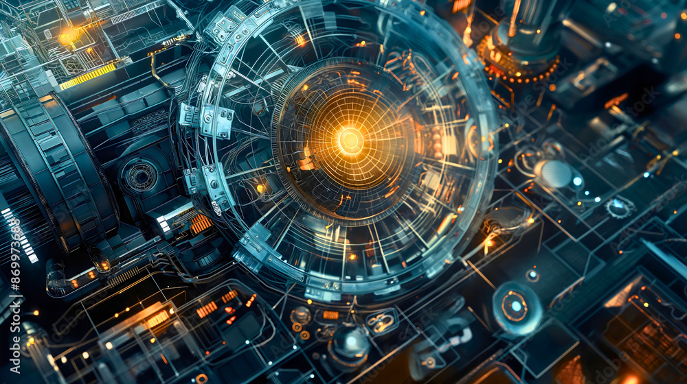 Futuristic technology engineering machine design development and innovation, industry hardware visualization Futuristic technology engineering machine design development and innovation, industry hardware visualization