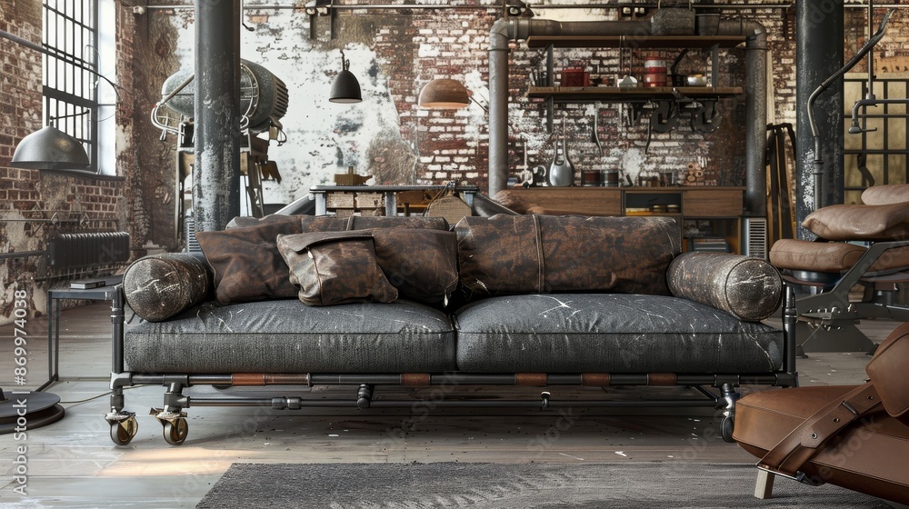 Industrial Style Sofa: A sofa with a rugged, industrial design ... - Industrial Chic Sofa Decor