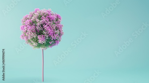 Pink Flowered Tree on Blue Background photo