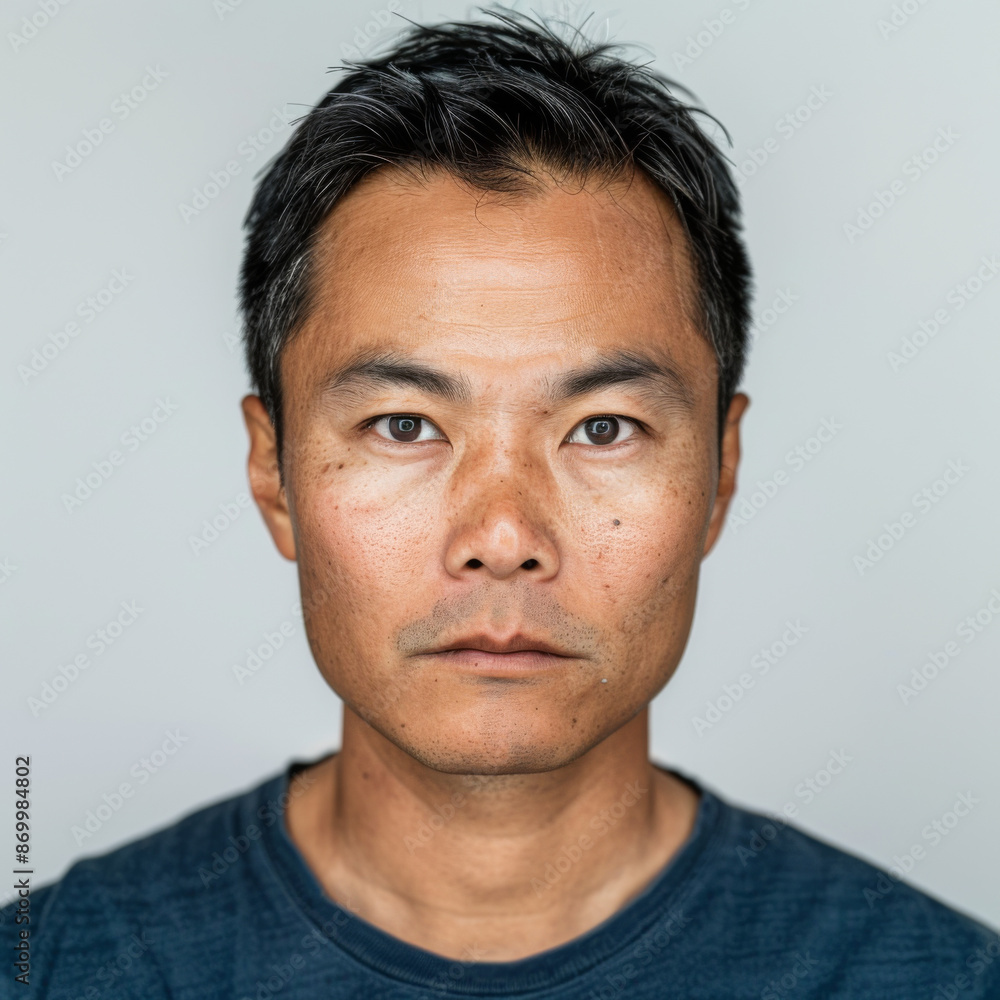 Passport photo of a man shallow-focus 35mm photoreal Passport photo of a man shallow-focus 35mm photoreal