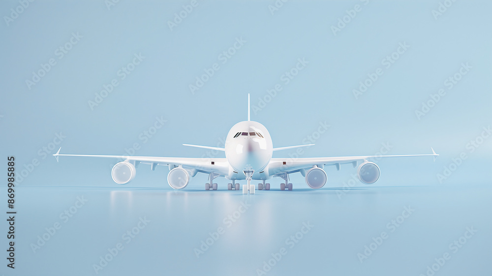 3D render of airplane on blue background with simple design 3D render of airplane on blue background with simple design