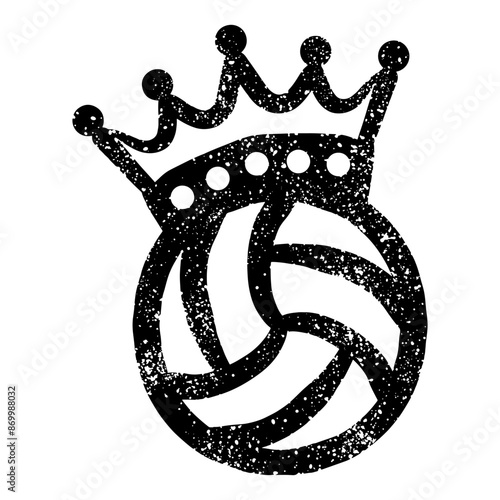 Volleyball with crown in grunge style