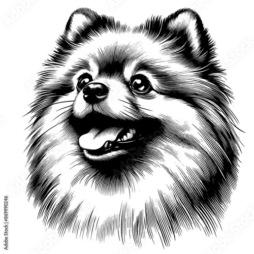 Hand drawn cute Pomeranian portrait, vector sketch isolated on white background.	