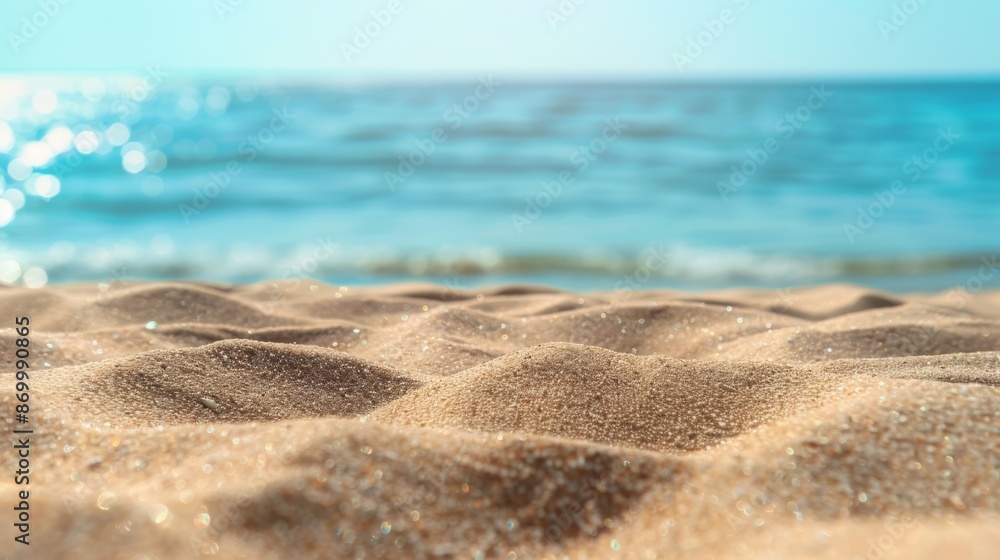 An image focusing on wavy sand patterns with the calm blue ocean in the distant background, capturing the essence of a peaceful and sunny beach day outdoors. An image focusing on wavy sand patterns with the calm blue ocean in the distant background, capturing the essence of a peaceful and sunny beach day outdoors.