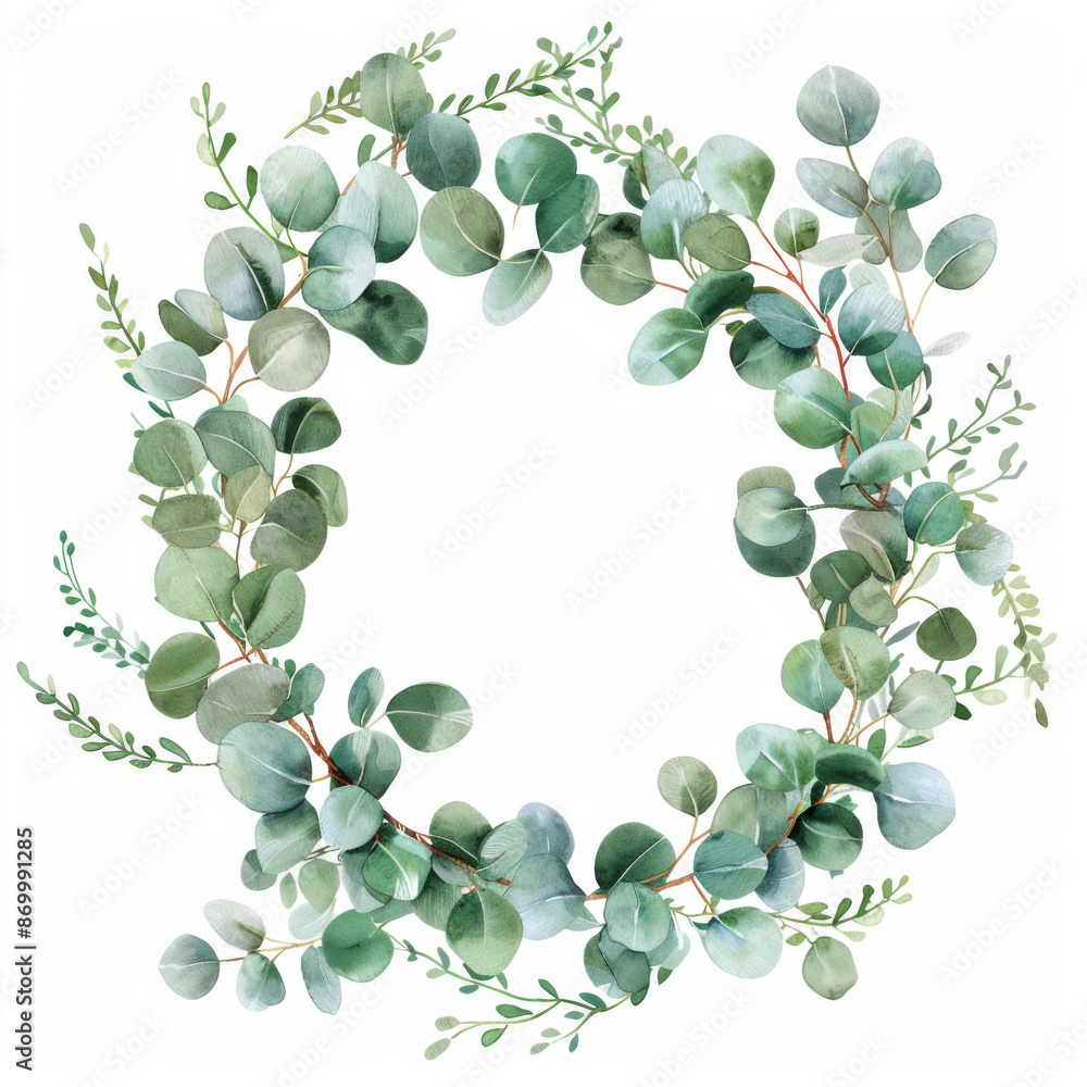 Watercolor Eucalyptus wreath isolated on white Watercolor Eucalyptus wreath isolated on white