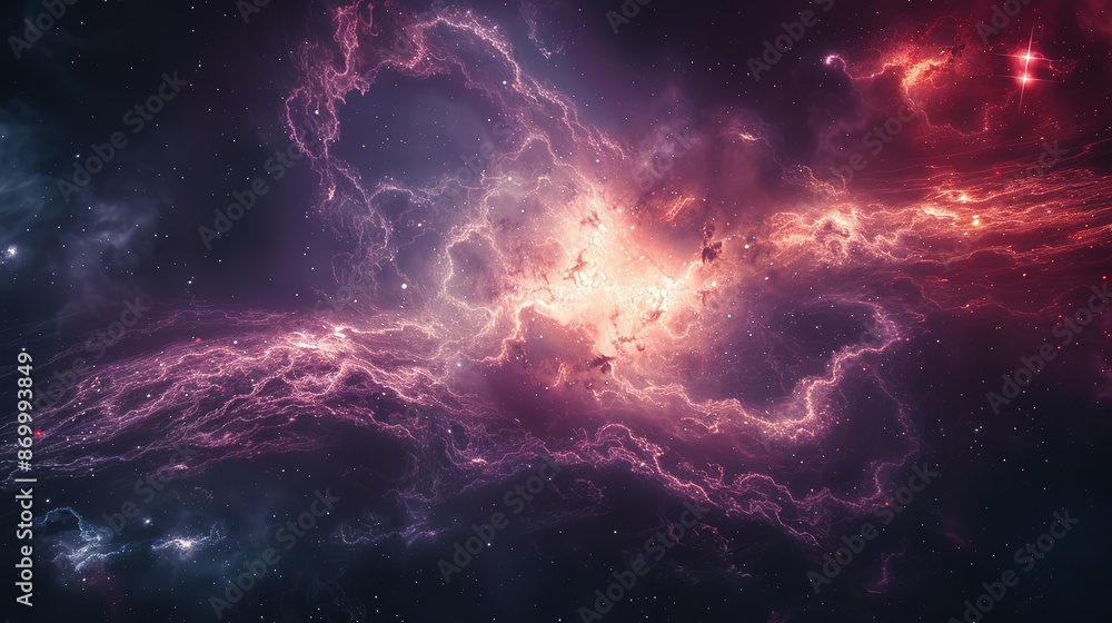 Obraz premium Cosmic Nebula with Pink and Red Swirls