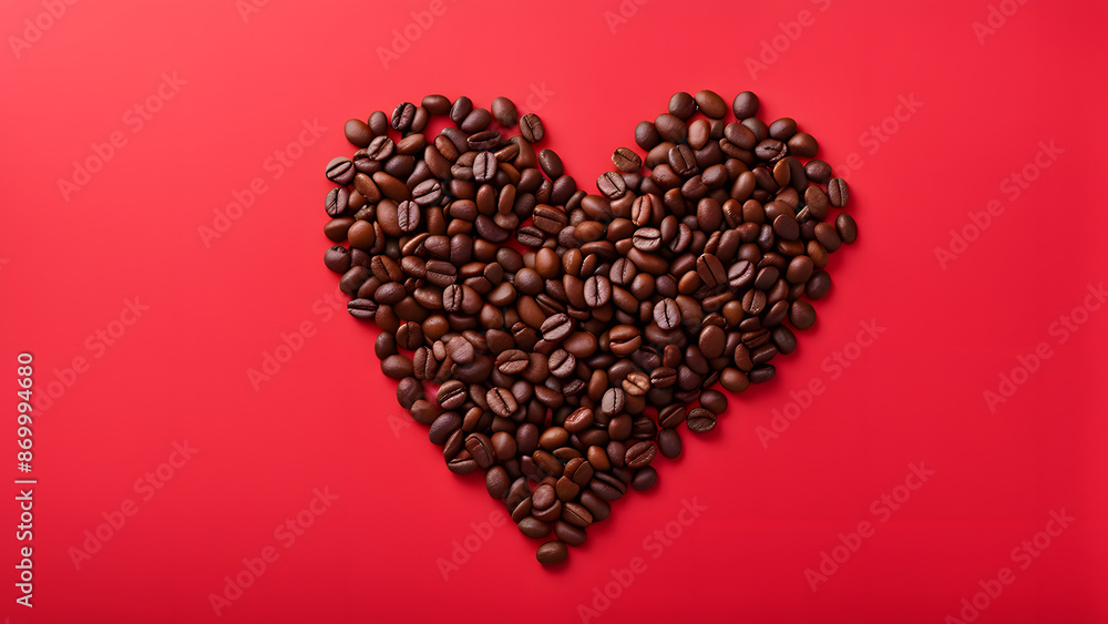 A pile of coffee beans is arranged in the shape of a heart A pile of coffee beans is arranged in the shape of a heart