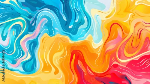 This stunning abstract image features vibrant swirls of blue, orange, and red with smooth, fluid motions that create a dynamic and visually intriguing composition. © Nicholas