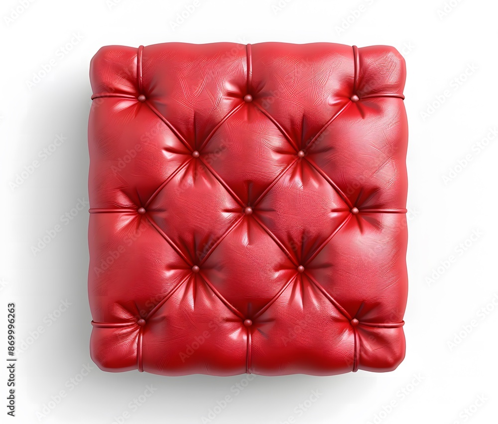 Red Leather Chair Cushion on White Background Red Leather Chair Cushion on White Background