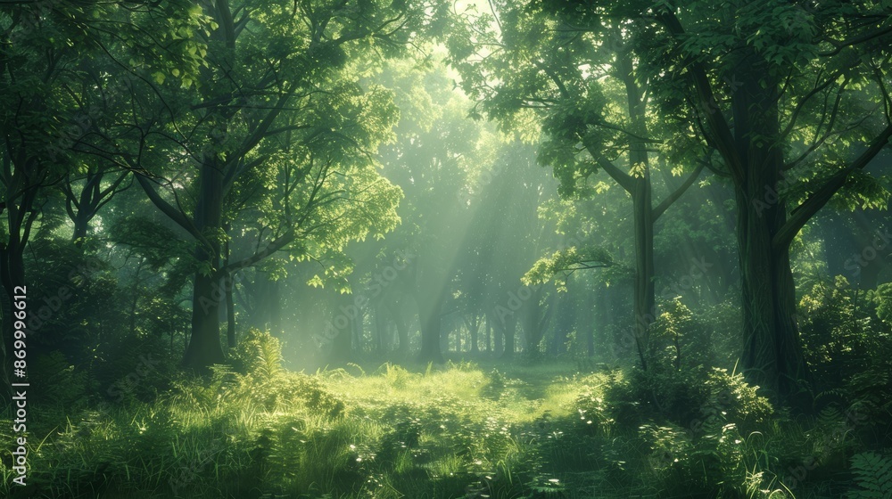 Fototapeta premium Create a captivating animation featuring a serene scene with simple, lush green trees