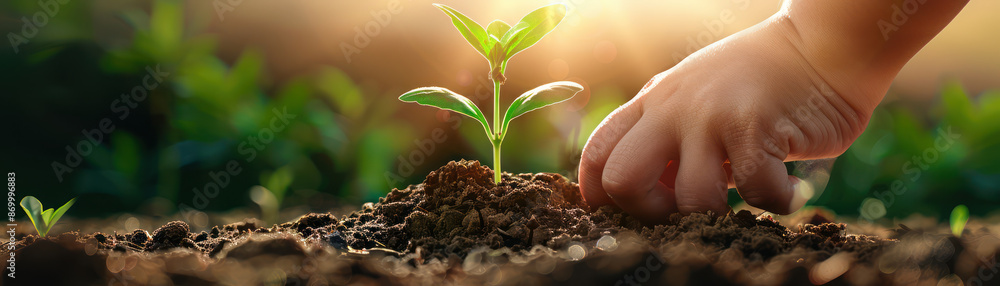 Fototapeta premium Father's Day Planting Flowers with Dad, A Beautiful Tradition of Growing Together