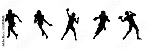 Set group american football Player Black Silhouette On White Background 