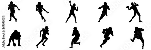 Set group american football Player Black Silhouette On White Background 