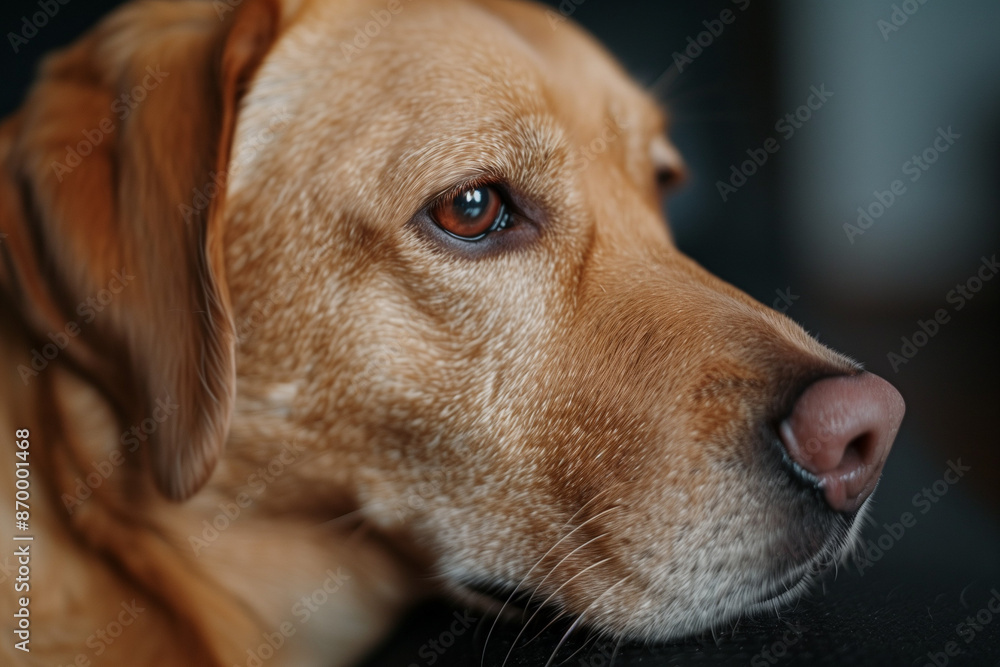 Close-up of golden dog resting with calm expression and soft focus Close-up of golden dog resting with calm expression and soft focus