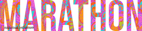 Marathon island text title with floral doodle pattern. Unique place name vector design, use for article header, merch print, travel blog, postcard, wall art print  .