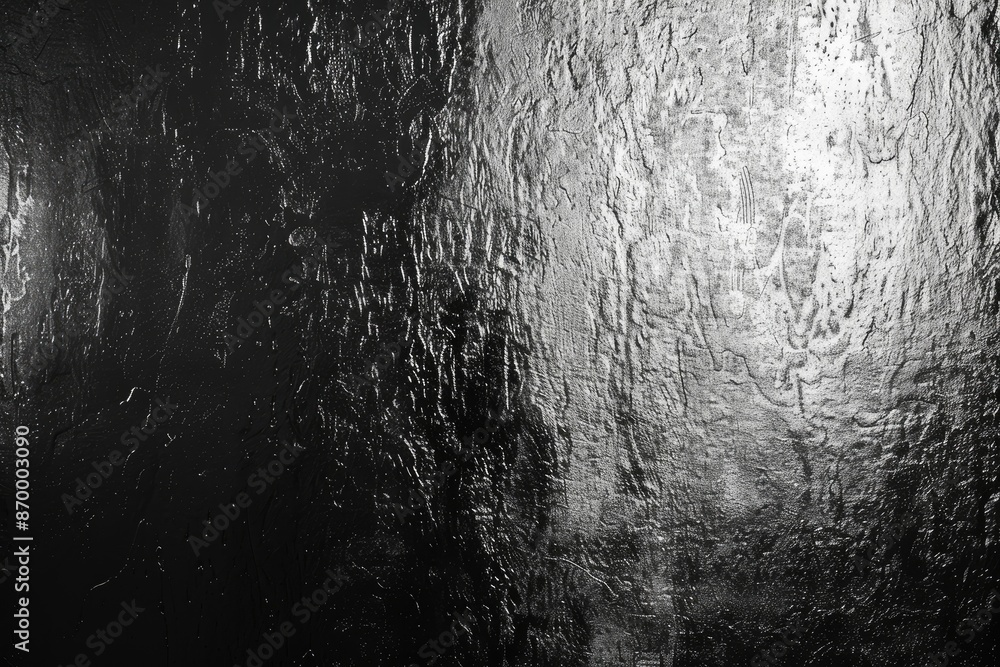 Naklejka premium A black and white photo of a wall with a lot of texture. The photo is in black and white and has a moody, almost eerie feel to it