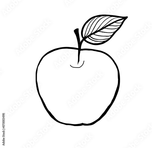 Apple, coloring page for young kids learning, illustration.	