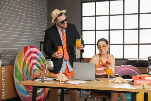 Happy office workers in sun...
