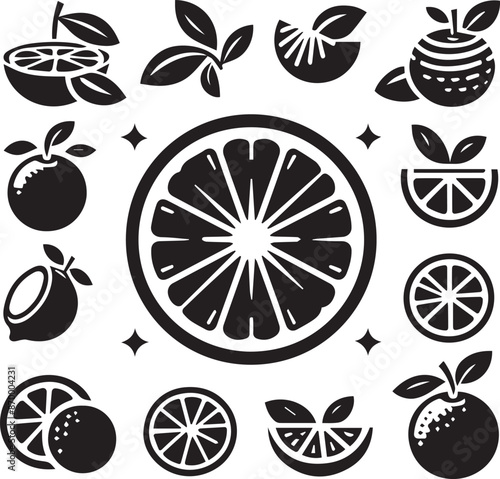 Orange icon set silhouette vector style illustration with white background