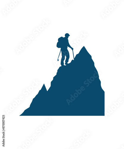 Hiking Man Silhouette, Hiker Silhouette, Mountain Climber Adventure Silhouette.