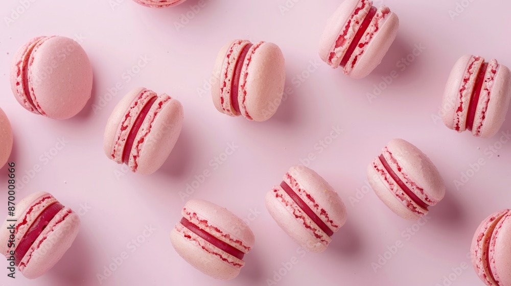 Fototapeta premium Many macaron on light background or dessert cake macaron. 
