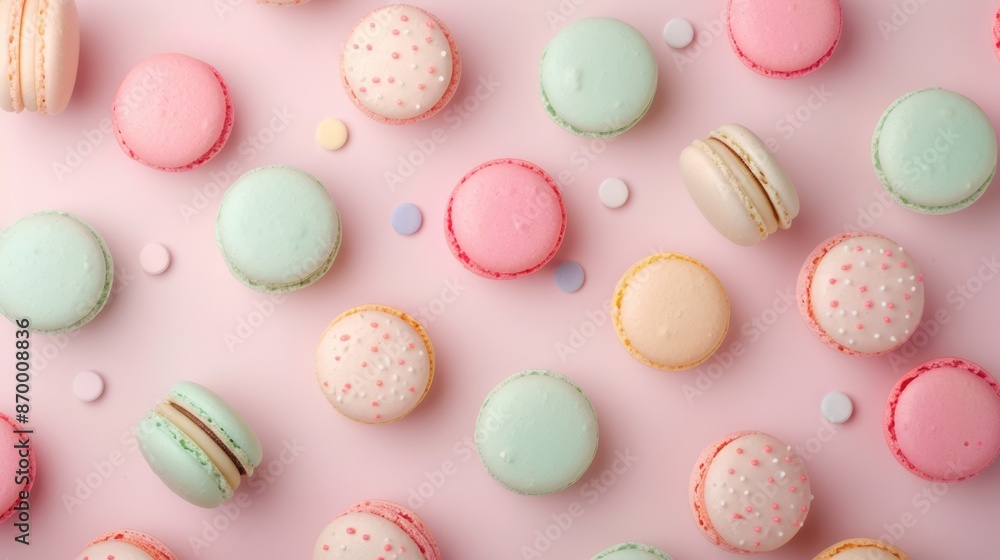 Many macaron on light background or dessert cake macaron. Many macaron on light background or dessert cake macaron.